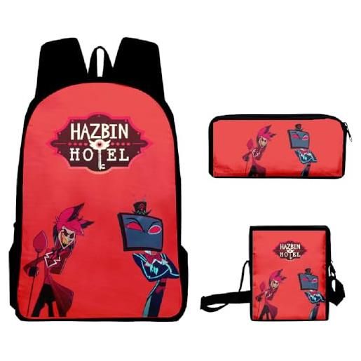 Zhongkaihua schoolbags set 3 pezzi hazbin hotel 3d anime stampa zaino tre set di stagione di apertura studente cartella borsa satchel bag+astuccio+zaino a tracolla, tipologia 12. , 40*30*17cm