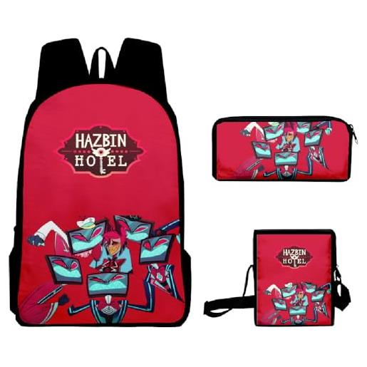 Zhongkaihua schoolbags set 3 pezzi hazbin hotel 3d anime stampa zaino tre set di stagione di apertura studente cartella borsa satchel bag+astuccio+zaino a tracolla, tipo 21, 40*30*17cm