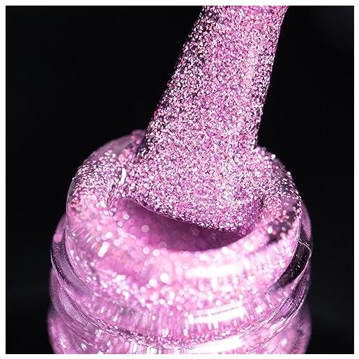 BURANO smalti semipermanenti unghie in gel，7.3ml uv led riflettente glitterato smalto semipermanente per unghie, soak-off olografico nail art gel unghie (rose pink szn6)