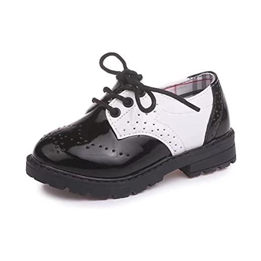 SWZEC scarpe stringate basse per bambini e ragazzi oxford brogue vernice scarpe eleganti bambina impermeabili leggere festa uniforme formali nero bianco 23