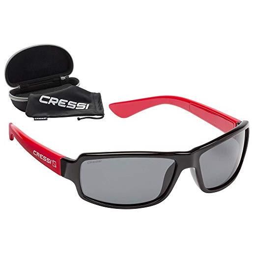Cressi ninja floating, occhiali galleggianti sportivi da sole polarizzati con protezione uv 100% unisex-adulto, rosso/nero-lente fume', taglia unica