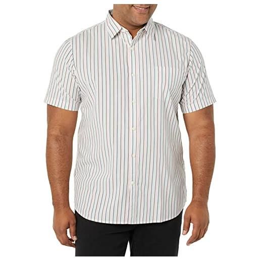 Amazon Essentials camicia in popeline a maniche corte slim uomo, rosa foglia di tè righe, s