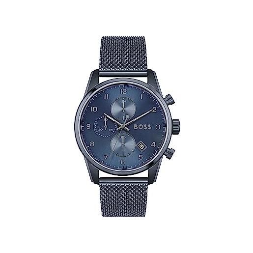 Boss orologio con cronografo al quarzo da uomo con cinturino in maglia metallica in acciaio inossidabile blu - 1513836