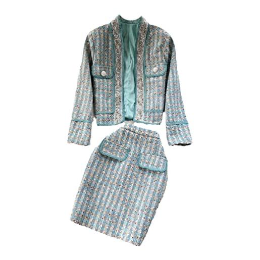 HAN HONG set di due pezzi in tweed giacca di lana corta + minigonna, set da 2 pezzi, en8, m