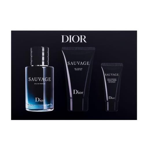 Christian Dior sauvage cofanetti eau de parfum 60 ml + doccia gel 50 ml + crema idratante viso e barba 20ml per uomo