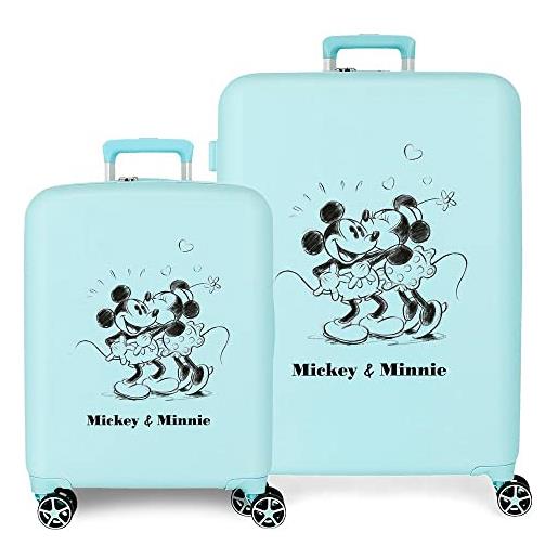 Disney mickey & minnie kisses set valigia turchese 55/70 cm abs rigido chiusura tsa integrata 88l 6,8 kg 4 doppie ruote bagaglio a mano