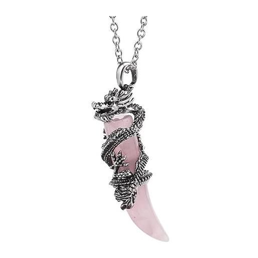 Tesselite collana di pietra-collana di cristallo uomo vintage drago pietra naturale quarzo rosa ametista collane con pendente per uomo indossando quotidianamente, collana di quarzo rosa, taglia unica
