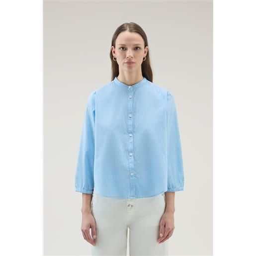 Woolrich donna camicia alla coreana in misto lino e cotone blu taglia xxs