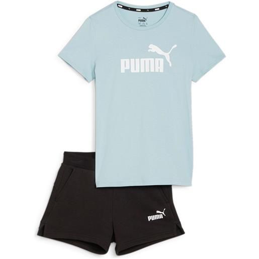 Puma completo t-shirt e short con logo turquise surf da bambina