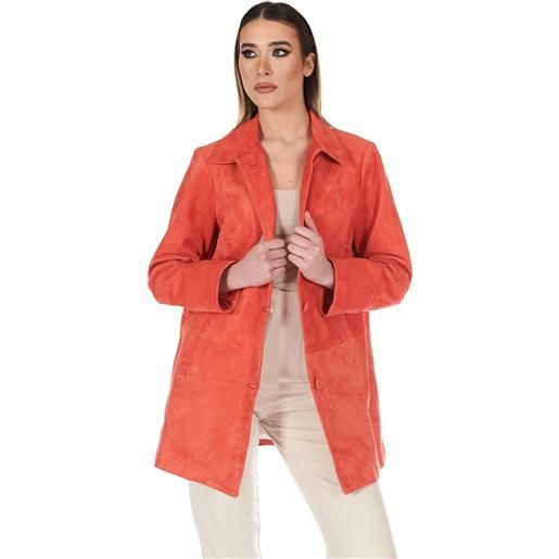 D'Arienzo giacca in pelle camoscio arancio monopetto versione oversize D'Arienzo