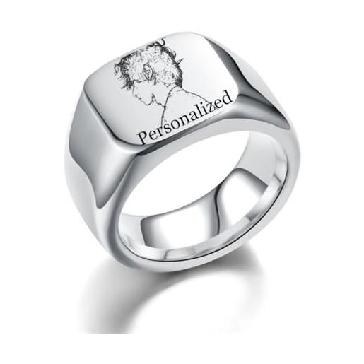 Ihanskio anello con foto personalizzato fascia quadrata larga per coppia migliori amici famiglia modelli personalizzati testo inciso promessa regalo di compleanno acciaio al titanio 1pc