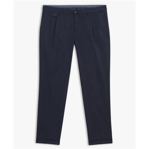 Brooks Brothers navy regular fit double pleat cotton chinos