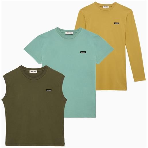 Miu Miu set di tre t-shirt cedro/giada/militare in cotone