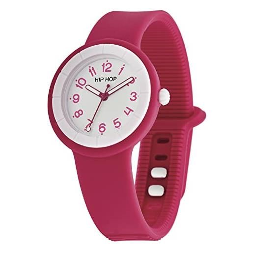 HIP HOP, collezione hero. Dot, orologio donna con cinturino in silicone soft touch, pratica chiusura, lunetta bianca, numeri verdi, cassa 34 mm, movimento al quarzo, bordeaux