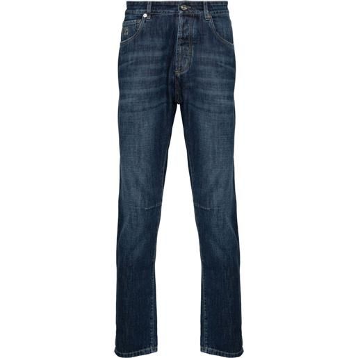 Brunello Cucinelli jeans affusolati con ricamo solomei - blu