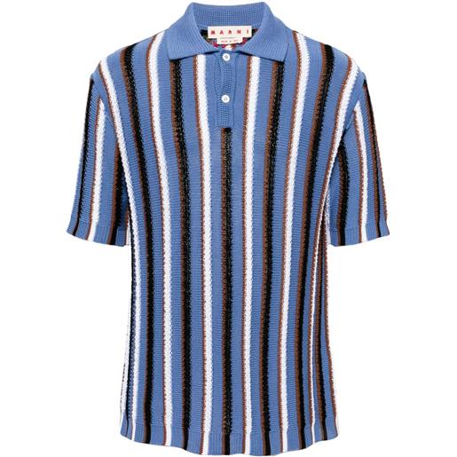 Marni striped crochet polo shirt - blu