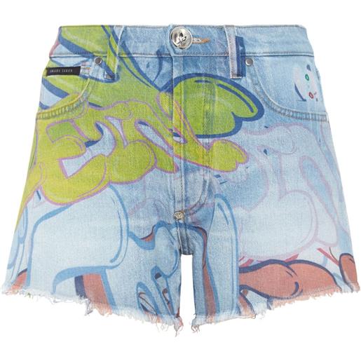 Philipp Plein shorts denim con stampa grafica - blu