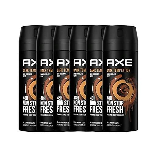 AXE deodorante spray dark temptation, 6 x 150 ml, deodorante spray per il corpo, da uomo, senza sali di alluminio, set da 6