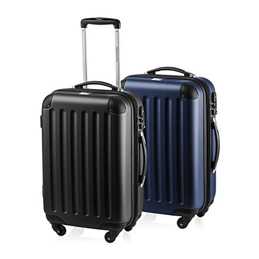 Hauptstadtkoffer - spree - set di 2 valigie trolley rigido con estensione, abs, tsa, 4 ruote, 55cm, nero-blu scuro