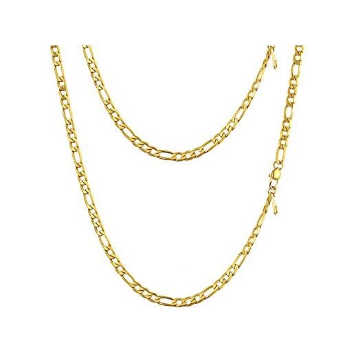PROSTEEL collana catena figaro 70 cm larghezza 4 mm oro acciaio inossidabile placcato oro 18k confezione regalo