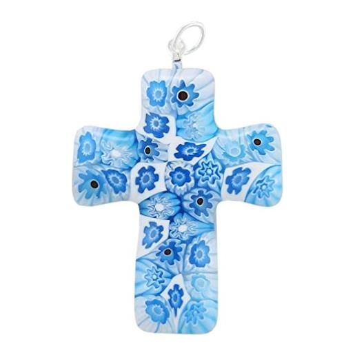 GlassOfVenice - ciondolo da donna in vetro di murano con croce blu