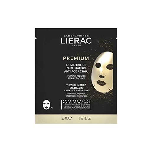 Lierac premium maschera oro sublimante anti età per il viso con acido ialuronico, per tutti i tipi di pelle, formato da 20 ml