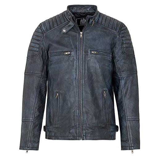 URBAN 5884 giacca pelle uomo ralf, giubbotto in vera pelle ovina in stile biker, morbido e resistente, denim, 4xl
