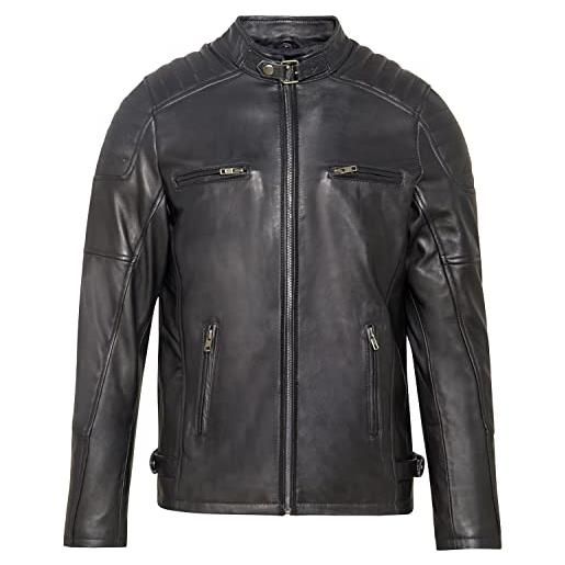 URBAN 5884 giacca pelle uomo ralf, giubbotto in vera pelle ovina in stile biker, morbido e resistente, denim, 3xl