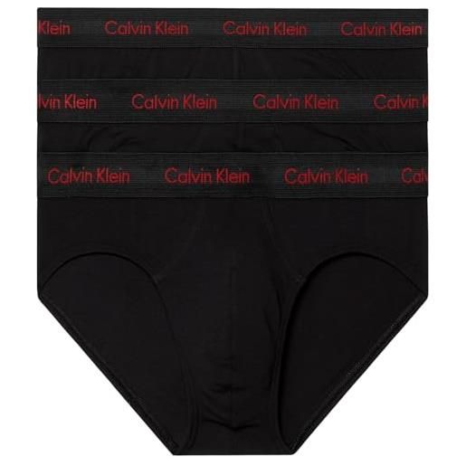 Calvin Klein hip brief 3pk 000nb2613a slip a vita bassa, nero (b-hdwy bl, griffin, wild flwrs wbs), m (pacco da 3) uomo
