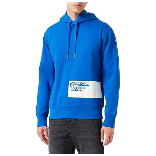 Calvin Klein Jeans stencil blocking logo hoodie j30j324102 felpe con cappuccio, blu (kettle blue), s uomo