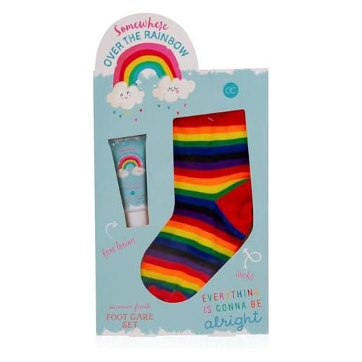 Accentra - set per la cura over the rainbow in bella confezione regalo, con lozione per piedi e calze arcobaleno - set regalo per ragazze o ragazzi per compleanno, pasqua o natale