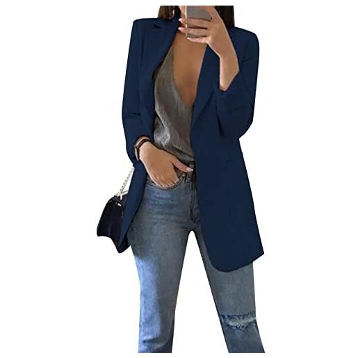 YMING donna blazer con tasche ufficio lavoro cardigan manica lunga colore solido giacca khaki l