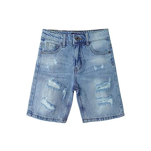 KIDSCOOL SPACE pantaloncini di jeans per bambini piccoli e grandi, cintura elastica all'interno di jeans con fori strappati, abbigliamento estivo, azzurro, 5