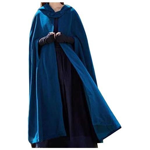 FeMereina mantello lungo con cappuccio da donna, poncho invernale senza maniche cardigan frontale aperto trench maxi (blu, s)