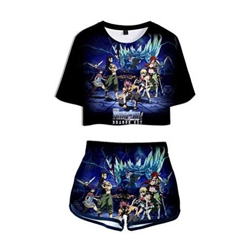 WANHONGYUE anime fairy tail 3d stampato crop top t-shirt e shorts donna ragazze estate maglietta e pantaloni corti 2 pezzi set 1010/1 xs