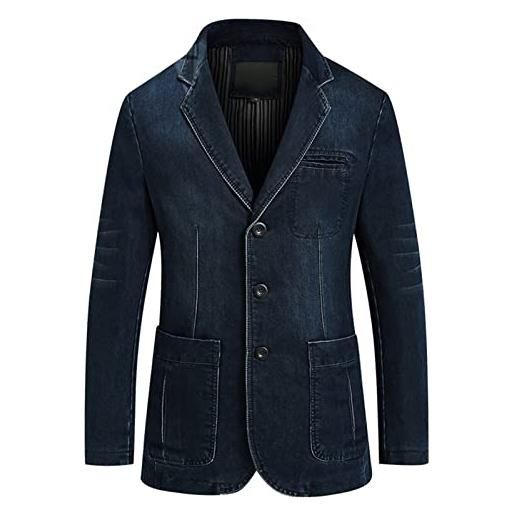 OXITA giacca da lavoro men's denim suit men's cotton vintage suit jacket men's blue jacket denim jacket men's slim fitting jeans suit coat. (color: darkblue, size: m)