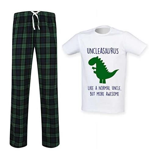 60 Second Makeover Limited pigiama da uomo con pantaloni e pantaloni in tartan con scritta uncle e dinosauro, verde, m