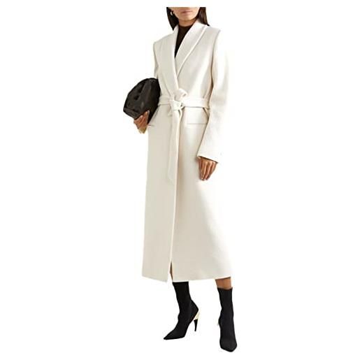 Hinewsa inverno donne cappotto di lana con fusciacche casual singolo pulsante larga vita lana miscele giacca soprabito signora cappotti, bianco, s