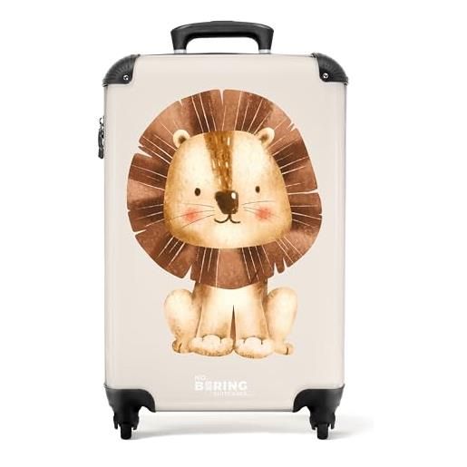 NoBoringSuitcases.com © valigia per bambini, trolley, bagaglio per bambini, valigia per viaggiare, bagaglio a mano, medio, in 14 immagini (illustrazione di leone su sfondo beige, 55x40x20 cm)
