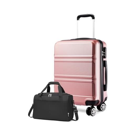 Kono set di 2 valigie medie da 61 cm in abs rigido con borsa da viaggio da 40 x 20 x 25 cm, per ryanair sotto il sedile (nude), nude