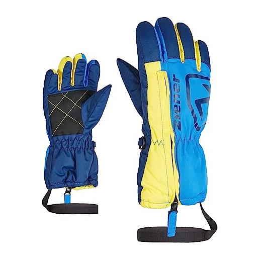 Ziener guanti da sci leo per bambini, per sport invernali, chiusura lampo lunga, leash, blu persiano, 116