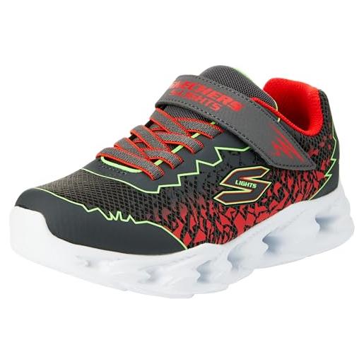 Skechers boys, sneaker, charcoal synthetic/lime & red trim, 43 eu