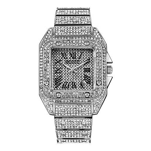 Lumemery grande quadrante quadrato orologio da uomo hip hop ghiacciato diamanti simulati orologio con borchie cinturino regolabile orologio da polso al quarzo