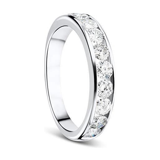 OROVI anello da donna con diamanti in oro bianco, anello eternity 9 carati (375) oro e diamanti brillanti 1,0 ct, oro, diamante