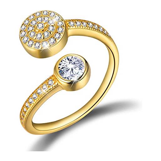 Newsoul ✦regalo festa della mamma anelli donna anello in argento placcato oro 18 carati con zirconi cubici anello regolabile anelli donnacon zircone singolo per donne e ragazze (gold, 59.62（19.25）)