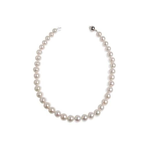 Secret & You collana di perle coltivate d'acqua dolce rotonde da donna, lunga 42 cm, perle rotonde da 10 a 12 mm con nodo tra ogni perla. 