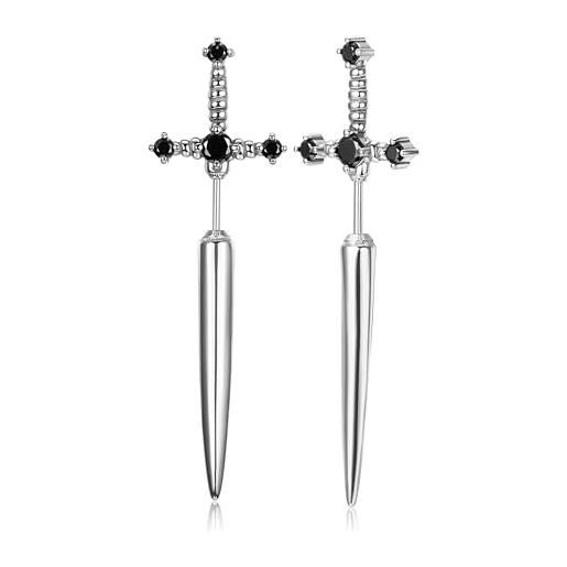 GTHIC orecchini con spada gotica in acciaio inossidabile per uomo donna regalo di gioielli con pugnale vintage cz, argento/nero