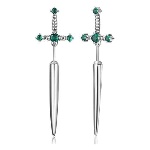 GTHIC orecchini con spada gotica in acciaio inossidabile per uomo donna regalo di gioielli con pugnale vintage cz, argento/verde