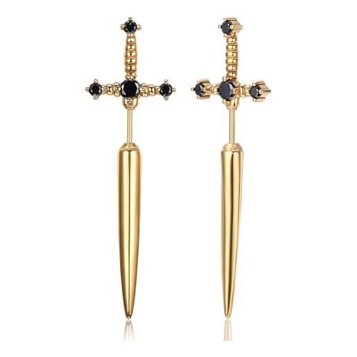 GTHIC orecchini con spada gotica in acciaio inossidabile per uomo donna regalo di gioielli con pugnale vintage cz, oro/nero