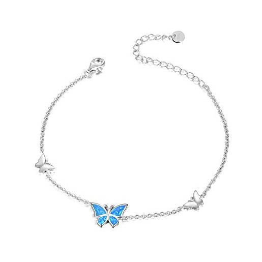 WINNICACA - braccialetto in argento sterling s925 con farfalla in oro rosa/bianco/blu, ideale come regalo, lunghezza 7 + 5 cm, argento sterling, opale sintetica, 